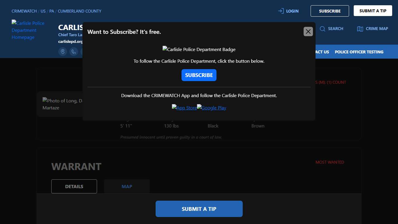 Long, Dayqawan Martaze - (1) COUNT EVADING ARREST ON FOOT (M2); 1 COUNT POSSESSION MARIJUANA (M); (1) COUNT DUI DRUGS (M); ... Carlisle Police Department